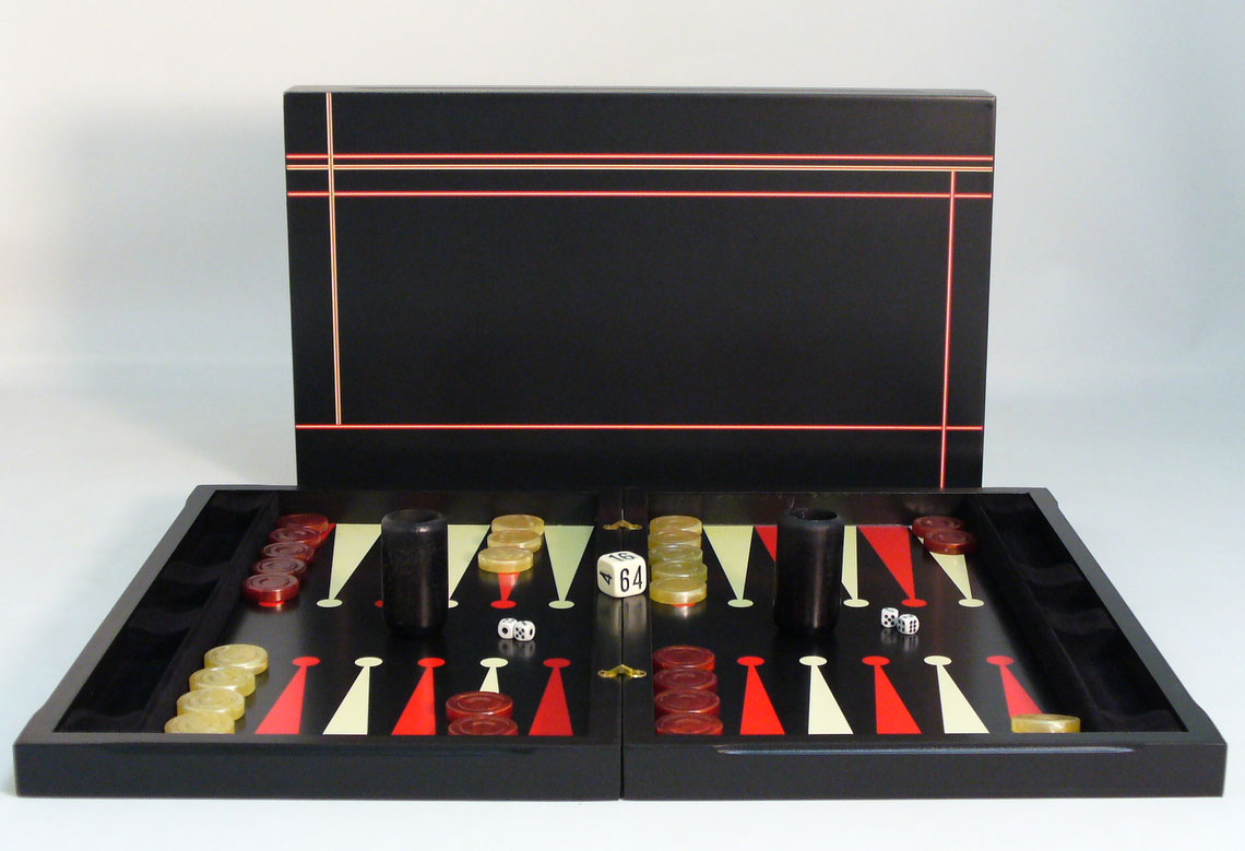 Black with Red & White Modern Backgammon Set