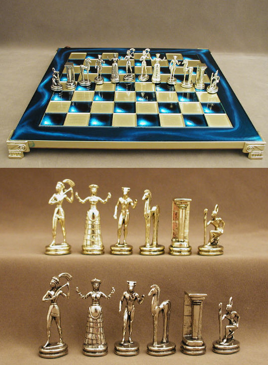 Minotaur Blue  Metal & Brass Themed Chess Set