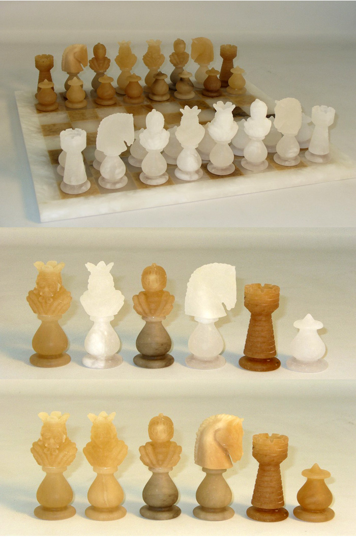 Transparent Brown & White Alabaster  Chess Set