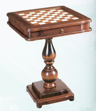 Italian Walnut Pedestal ChessTable With Erable Top & Storage Drawer